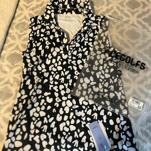 Women's Black and White Sleeveless Polo